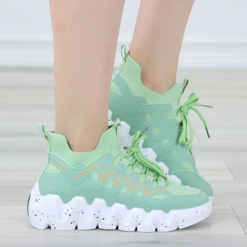 Mint Green Fashion Chunky Heel Sock Sneakers Shoes Slip Ons - Picture 13 of 13